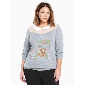 TORRID Heather Gray Bambi Mesh Inset Peter Pan Collar Sweater sz 4X Disney